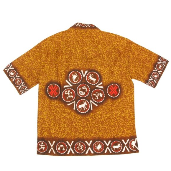 Vintage 60s HO ALOHA Zodiac Barkcloth Hawaiian Tiki Tribal Mens Shirt size M 915 - Picture 2 of 5